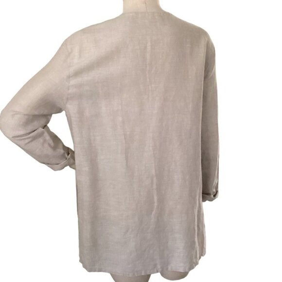 Marsh Landing Linen-Cotton Button Up Tunic Top Sz M Beige 42A - Picture 4 of 7